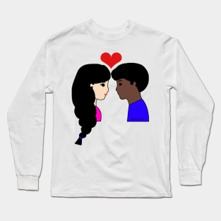 Cute Mixed Race Couple Love Cartoon Fair/Dark Long Sleeve T-Shirt